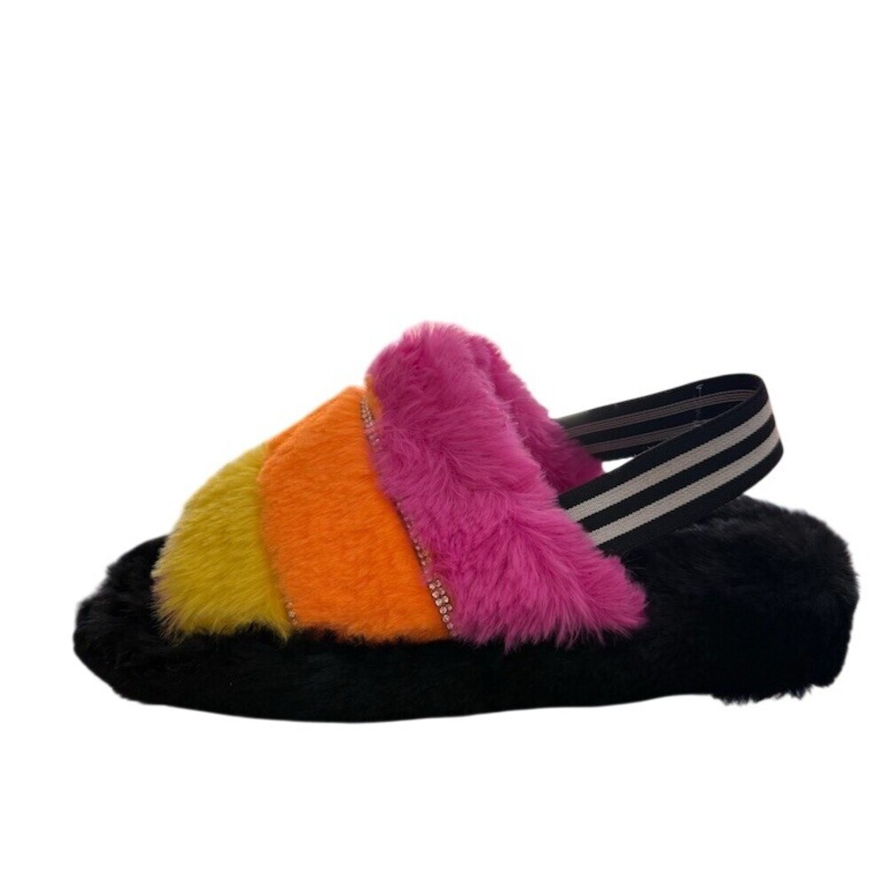 MDT plush fur Womens Slingback Slide Sandals Multicolor Striped - Picture 2 of 5